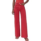 Allimy Women's Straight Leg Flare Jeans High Waisted Strechy Raw Hem Denim Pants