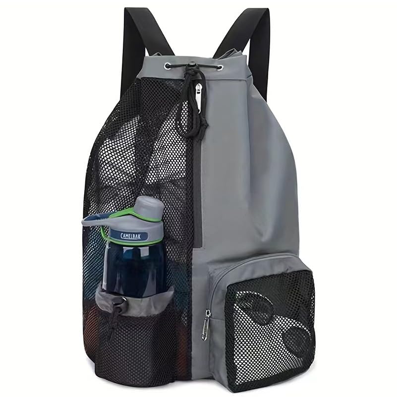 JSNOM Gym Bag Sports Bag Men Women: Backpack Bag Drawstring Waterproof Large with Outer Pocket Zip Inner Pocket for Teenagers Boys Girls (Grey), black, L