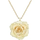 30mm Golden Necklace Chain with 24k Gold Dipped Real Rose Pendant Christmas, Valentine's Day, Great Anniversary, Mother's Day, Birthday Women