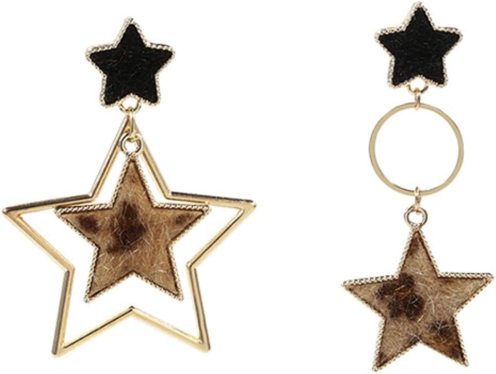 SisFrog Leopard Print Animal Spots Faux Leather Fur Star Dangle Drop Asymmetric Earrings Jewelry for Women, Gift for Birthday, Christmas