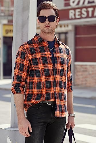 JMIERR MEN’S FALL FASHION LONG SLEEVE BUTTON UP LIGHTWEIGHT FLANNEL COTTON PLAID SHIRTS BUSINESS CASUAL DRESS SHIRTS, US 50(2XL), BURNT ORANGE