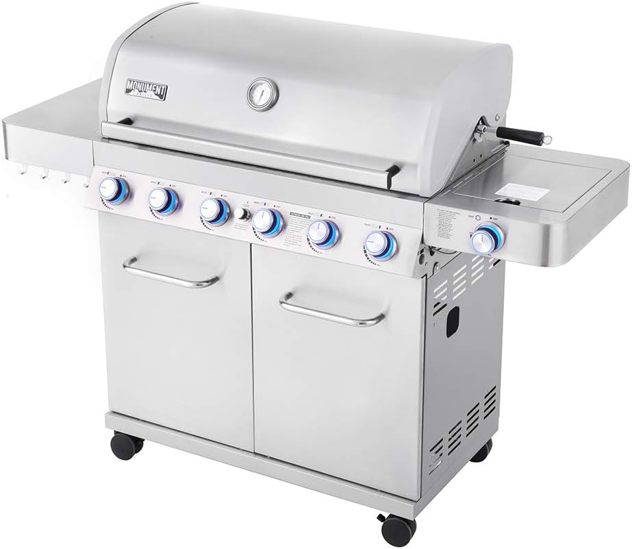 review Monument Grills 77353 Stainless Steel 6 Burner Propane Gas Grill with LED Controls and Side Burner
