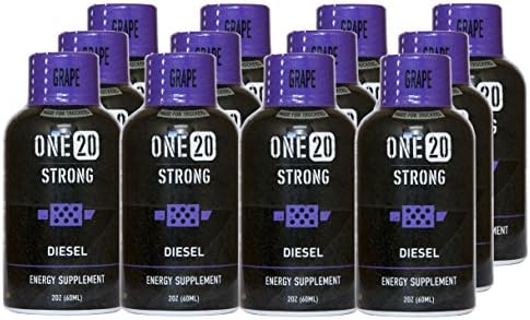ONE20 Strong Energy Shot Zero Sugar and Calorie Energy Drink, Grape Diesel (12 count, 2 oz Bottles)