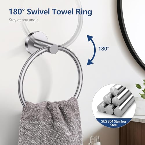 Bathroom Towel Bar Holder Sets, 5 Piece, Brushed Nickel Bathroom Hardware Set, Stainless Steel Toilet Paper Holder with Shelf Bathroom Accessories Kit Wall Mounted (Silver)