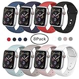 SIRUIBO Band for Apple Watch 38mm, Soft Silicone Sport Strap Replacement Bracelet Wristband for Apple Watch Series 3, Series 2, Series 1, Sport, Edition, S/M Size (8Pack)