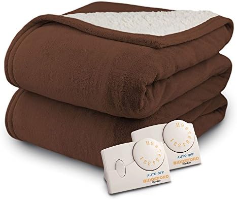 Biddeford Chocolate MicroPlush Sherpa Queen-Size Electric Heated Blanket