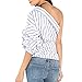 Fedi Apparel Women Gril Striped Off Shoulder Bowknot Blouses Ruffle Sleeve Shirt (US 12, One Shoulder Blue)