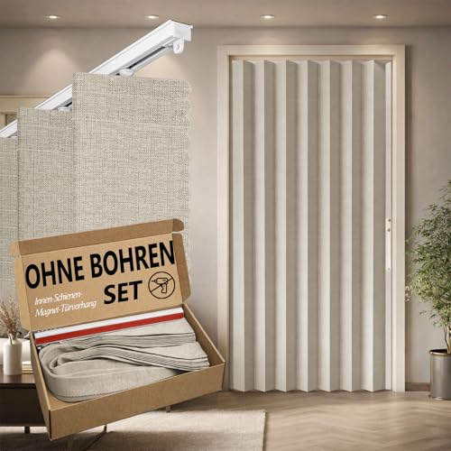 Jilron 100% Blickdichter Türvorhang – Faltbarer Akordion-Stil mit Magnetverschluss, Klebemontage ohne Bohren, inkl. Klebeschiene, Verdunkelung & Winds