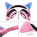 Cat Ear Headphones,MindKoo Kids Headphones Flashing Glowing Cosplay Fancy Foldable Over-Ear Gaming Headsets with LED Flash light for Girls,Children,Compatible for iPhone 6S,Android Phone (Pink)