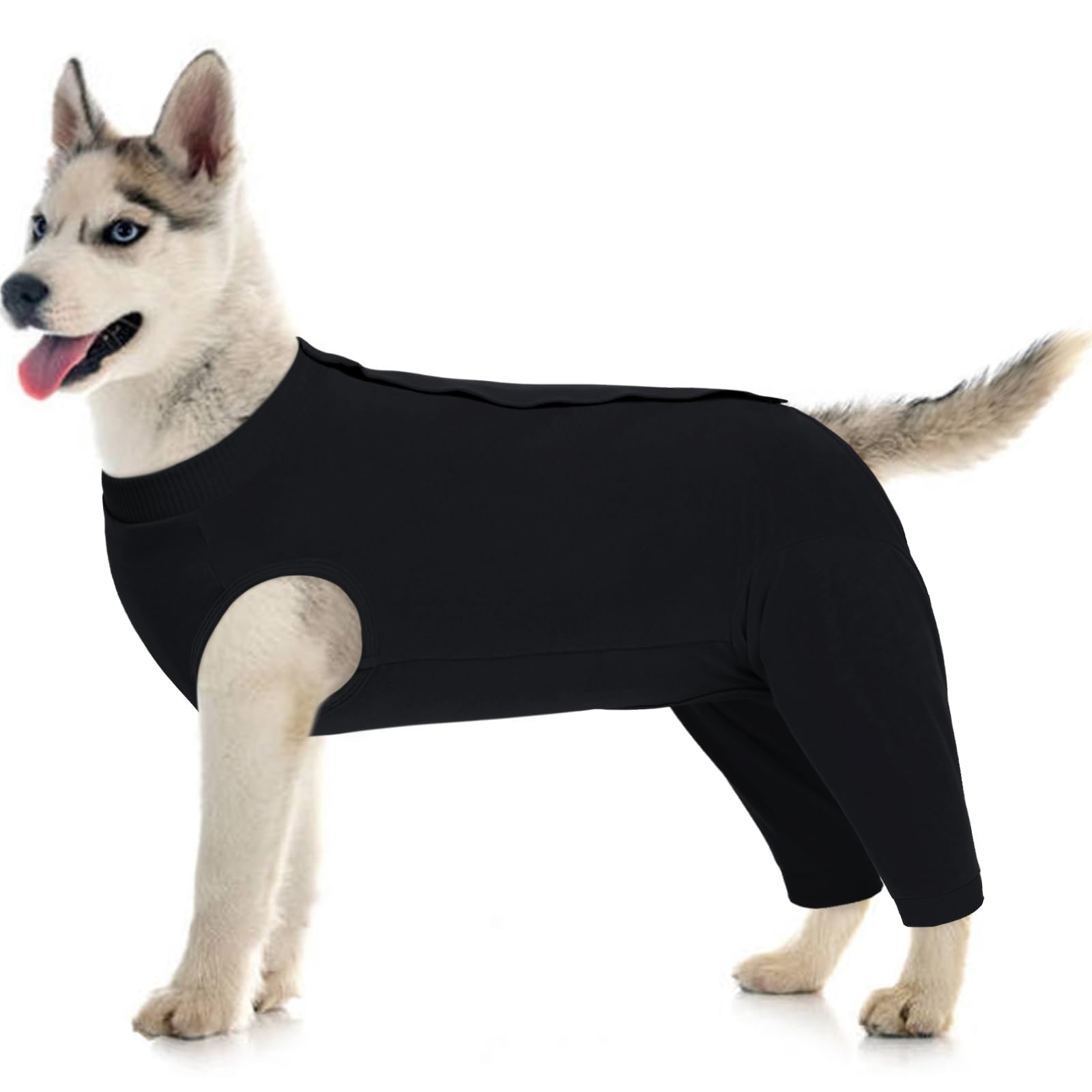 Photo 1 of Kuoser Dog Surgery Suit Female Spay Male Neuter, Dog Leg Sleeve to Stop Licking Soft Dog Onesie for Abdominal Wound, Dog Recovery Suit Rear Leg Sleeves Pet Elbow Brace Protector, Black L