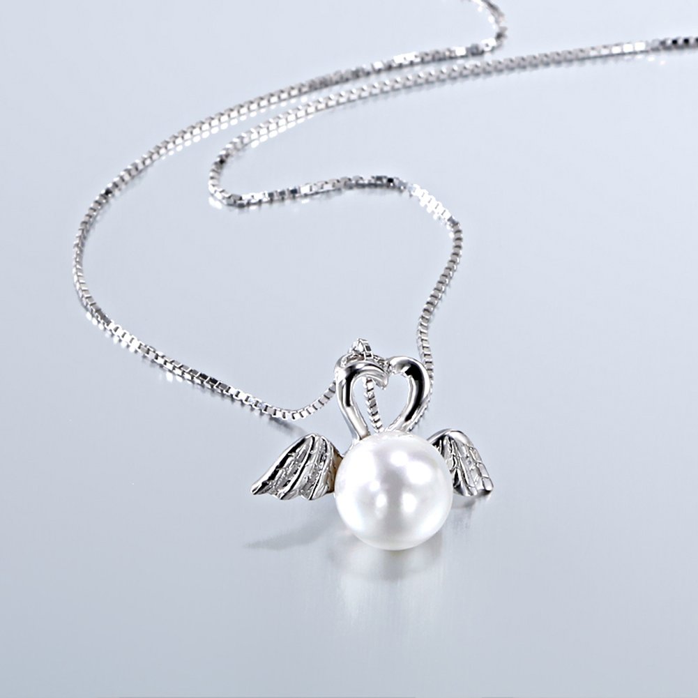 OUXi Sterling Silver Freshwater Look Pearl Pendant Necklace for Women