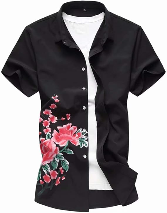 Amazon Trysimple シャツ メンズ 半袖 カジュアルシャツ 半袖シャツ 刺繍 シャツ 男性用 花柄 折襟 白 黒 紺 大きいサイズ Qt5030 773 シャツ 通販
