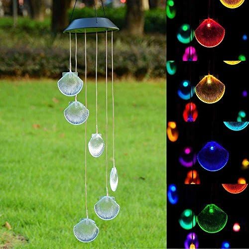 ISFORU LED Solar Seashell Wind Chime, Changing Color Waterproof Solar Seashell Wind Chimes Hanging Lantern Light for Home Party Bedroom Night Garden Decoration