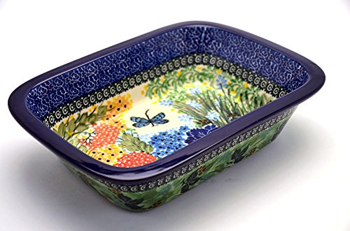 Click Here to See More Images Polish Pottery Baker - Rectangular with Grip Lip - Unikat Signature U4612