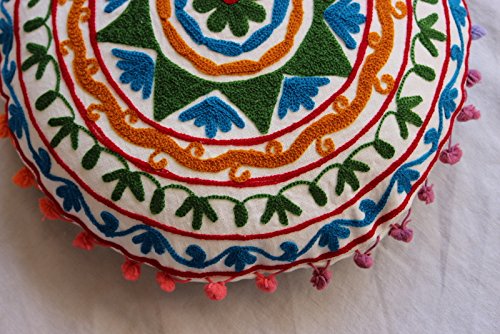 Handicraftofpinkcity Indian Vintage Suzani Ottoman Embellished With Embroidery Foot Stool Floor Cushion Cover, Living Room Ottoman Cover Handmade Pouffe Cover 16''