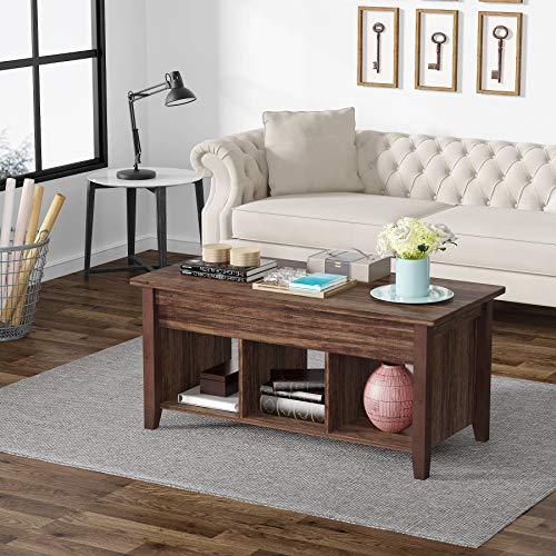 Tribesigns Lift Top Coffee Table with Storage Shelves, Lift Up Center Table with Hidden Storage