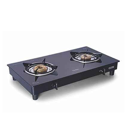 Glen Stainless Steel Drip tray, 2 Brass Burners Gas Stove 1020 GT CookTop (Black)