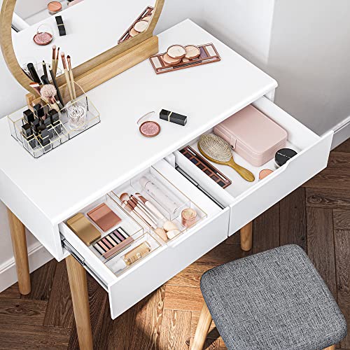 VASAGLE Vanity Table, Makeup Vanity Desk with Rounded Mirror, 2 Drawers