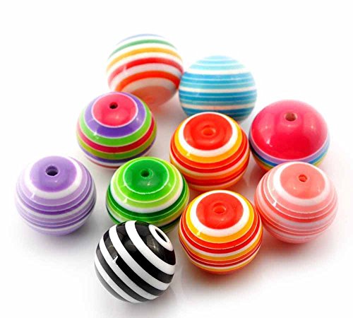 Large 20 Striped 20mm Randum Mixed Acrylic Beads 2mm Hole