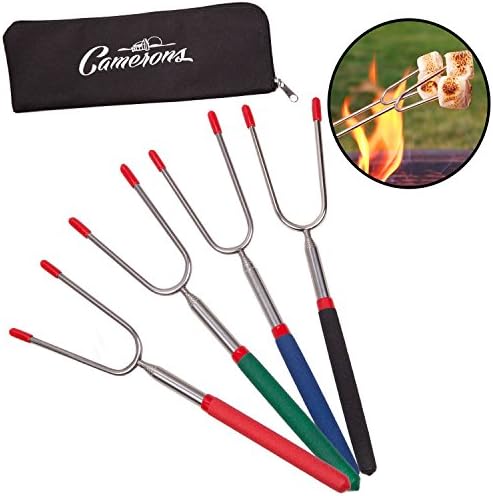 Marshmallow Roasting Sticks- Set of 4 Telescopic 34" Extendable Stainless Steel Forks with Zippered Case - Roasts 2 at Once