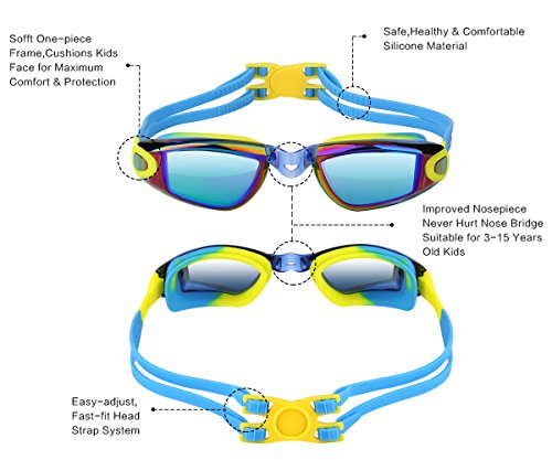 Kids Swim Goggles, Hurdilen Swim Goggles for kids Swimming Goggles with Anti-Fog UV Protection No Leaking Coated Lens with Case,Nose Clip,Earplugs for Boys Girls Youth Kids (Orange) - Thumbnail 2