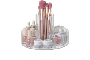 Forfuture-go 360° Rotating Makeup Organizer, Lazy Susan Turntable Storage Tray with 6 Compartments, Clear
