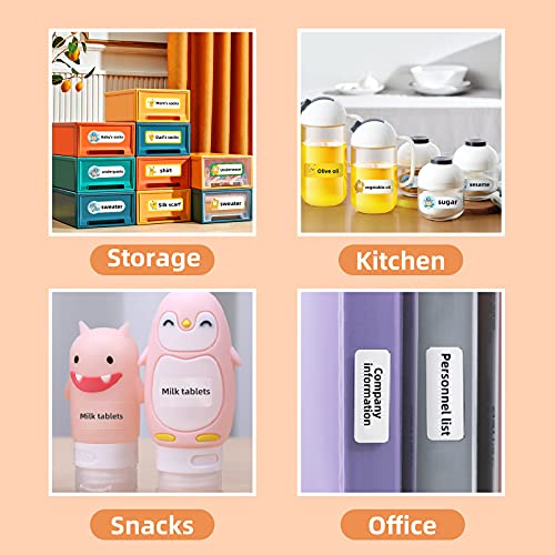 Label Maker D110 Portable Wireless Connect Rechargeable Mini Sticker Printer with 0.59x1.18 Inches Labels for Phone Compatible School Office Home Organization White