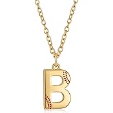 Semoya Softball Initial Necklace for Women Girls, 14K Gold Plated A-Z Letter Pendant Necklace Softball Baseball Mom Themed Jewelry Gifts