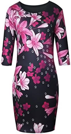Women Beach Dress, METFIT Fashion Summer Polyester Slim Floral Print Dress (US Size:2, HOT Pink)