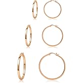 PABBEU Sterling Silver Hoop Earrings, 3 Pair Lightweight Small & Medium Silver Hoop Earrings, Hypoallergenic 20mm & 30mm