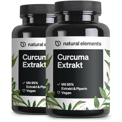 natural elements Curcuma Extrakt (2er Set) – Hochdosiert: Curcumingehalt EINER Kapsel entspricht 10.000mg Kurkuma – Hochdosiert aus 95% Extrakt – 2x 9