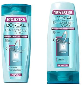 L'Oreal Paris Extraordinary Clay Shampoo, 360ml+36ml Free + L'Oreal Paris Extraordinary Clay Conditioner, 175ml + 17.5ml Free