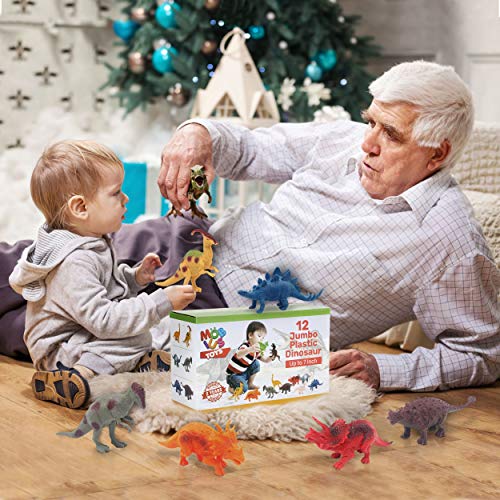 24 Most-Realistic Looking Dinosaur Toys - 12 Jumbo Plus 12 Small Toy Dinosaur Plastic Figures for Kids - Dinosaurs Gifts for Boys and Girls with Gift Box and a Large Storage Bag Bonus - Thumbnail 6