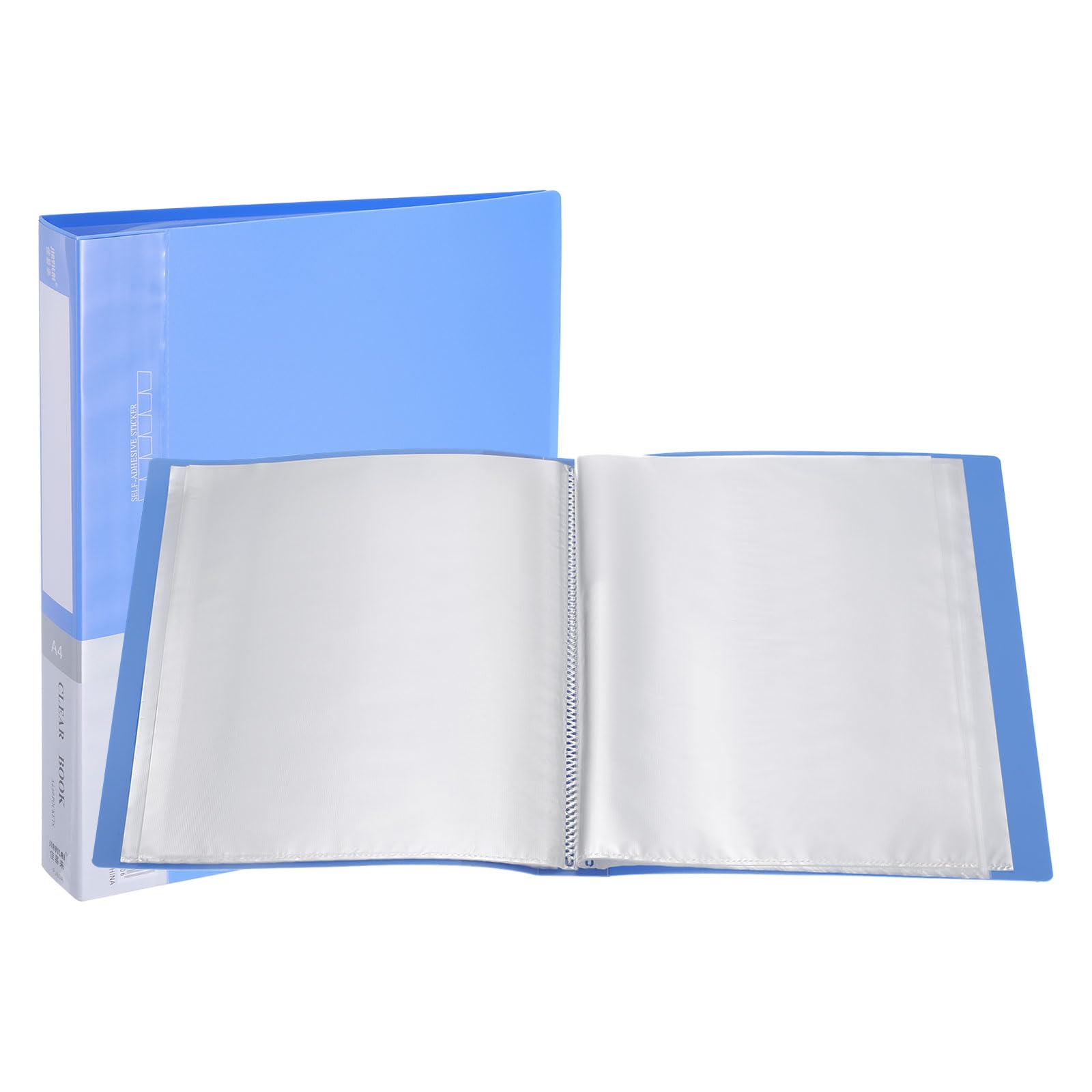 PATIKIL 8.5x11 Binders with Plastic Sleeve, 4 Pcs 60 Pages A4 Presentation Book Portfolio Binder Folder with Clear Plastic Sheet Protector Sleeves for Artwork Document, Light Blue