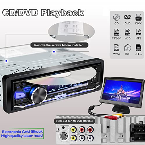 Alondy Car Radio Bluetooth USB CD/DVD Player, 1 DIN Radio RDS FM AM MP3 SD AUX Hands-Free