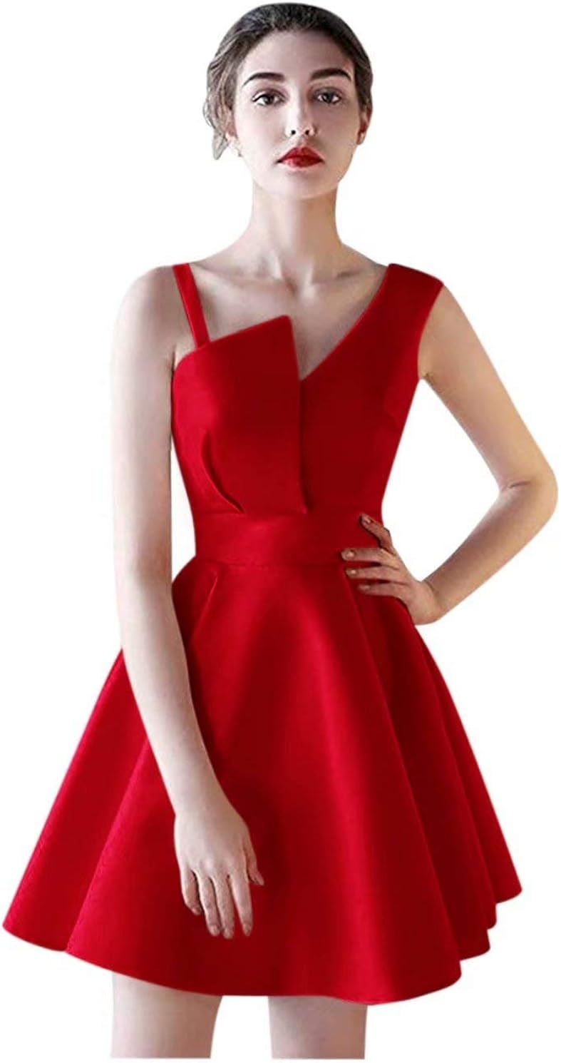 LeoGirl Women's Spaghetti Straps Homecoming Dress Short Satin Prom Party Dress