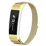 POY Metal Replacement Bands Compatible for Fitbit Alta, Milanese Loop Stainless Steel Bracelet Smart Watch Strap with Unique Magnet Lock, Small Gold