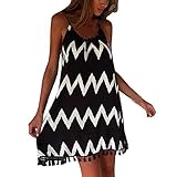 ROPALIA Womens Chiffon Tassle Hem Wave Beach Sundress spaghetti strap Mini Dress