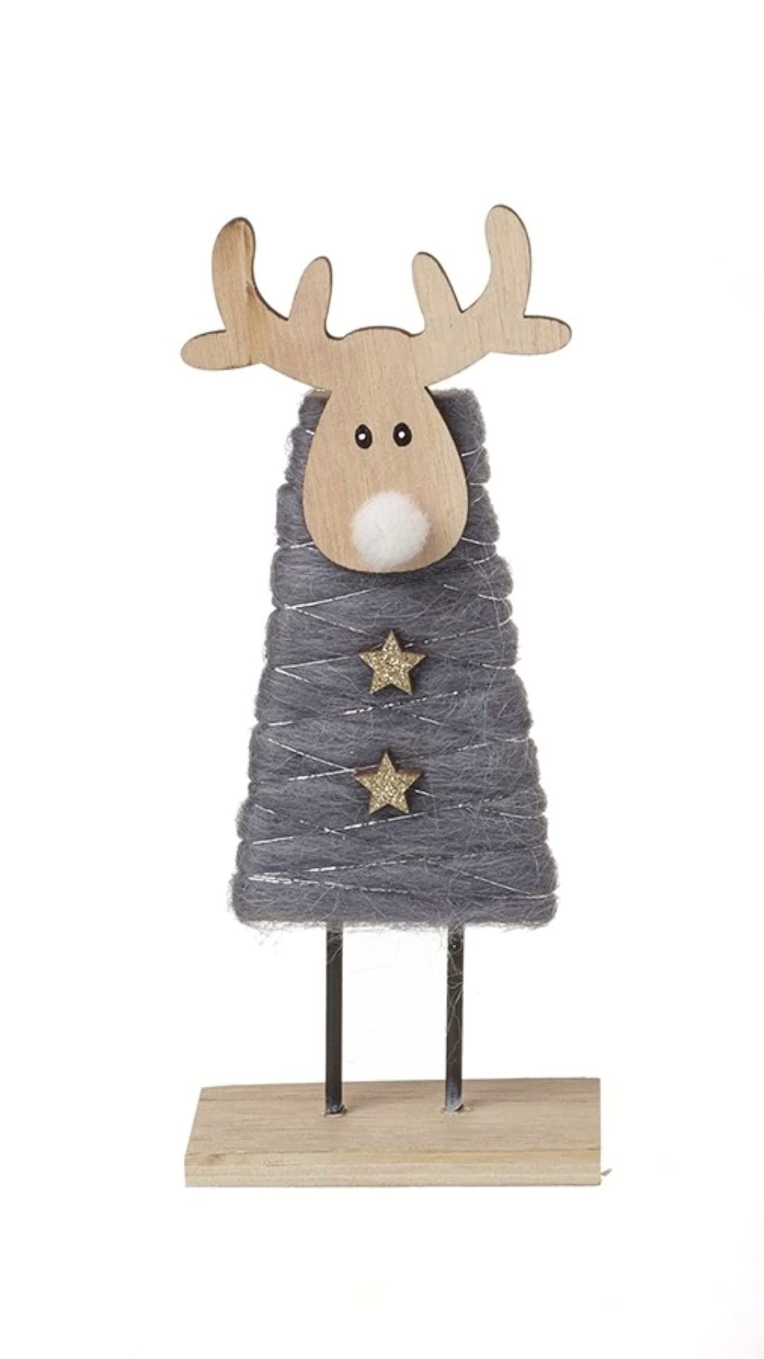Heaven Sends Single Wooden Standing Deer with Wool Coats - 2 Colours Sold Separately (Grey)