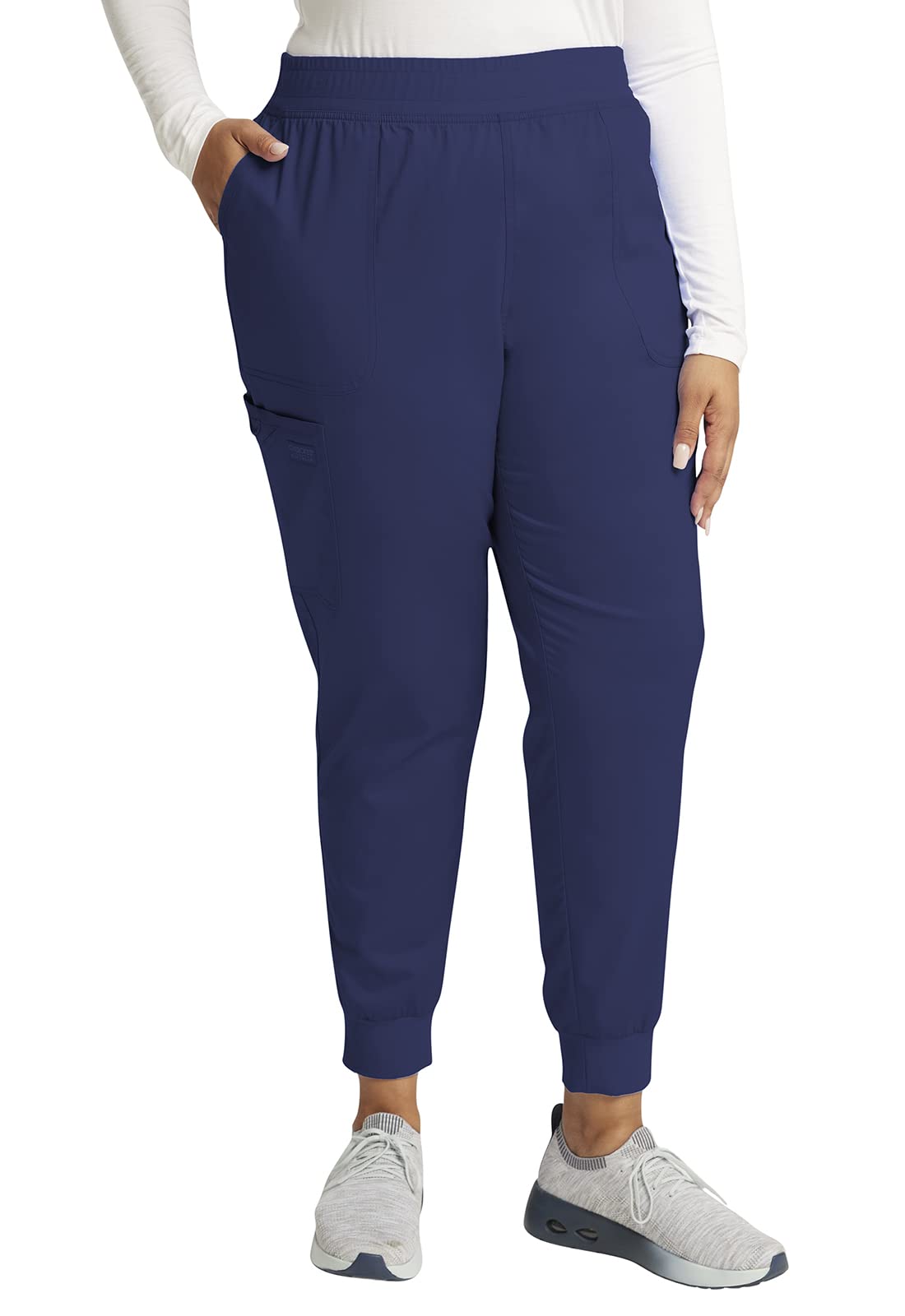 Photo 1 of Cherokee Women's Scrub Jogger Pants Modern Classic Fit Mid Rise Bottom with 5 Pockets, Elastic Knit Waistband - WW115, M, Navy