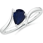 Angara Natural Blue Sapphire Solitaire Ring for Women | Bypass Pear-Shaped Blue Sapphire Ring in 14K Solid Gold/Platinum | September Birthday, Anniversary, Gemstone Jewellery Gift