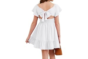 DOKOTOO KIDS Girls Elegant Ruffle Short Sleeve Back Tie Dresses 6-13 Years Old