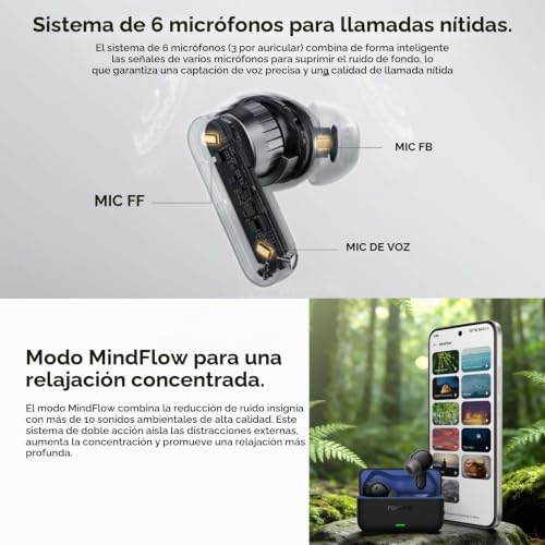 Buds T500 Pro Auriculares Inalámbricos con 50dB ANC Cancelación de Ruido, 56H de Batería, Auriculares Bluetooth TWS In-Ear con 12,4 mm Hi-Res Audio Controlador, Traducción con IA, Bluetooth 6.1