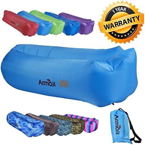 Armati Inflatable Lounger Patented Comfortable Headrest, Indoor or Outdoor Air Sofa, Camp Bedding, Hammock,Air Mattress with Carry Bag, Securing Stake and Bottle Opener