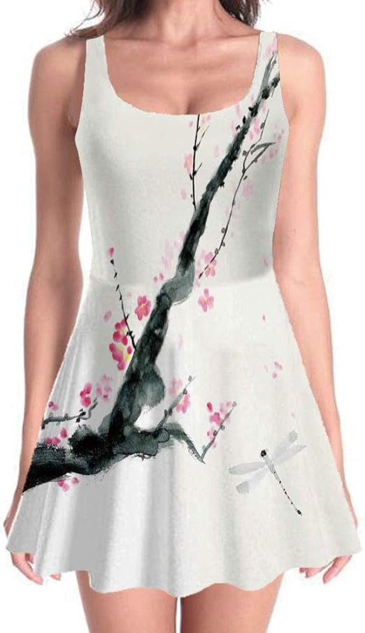 Dragonfly Women's Casual Sleeveless Dresses Pink Black Swing Dress