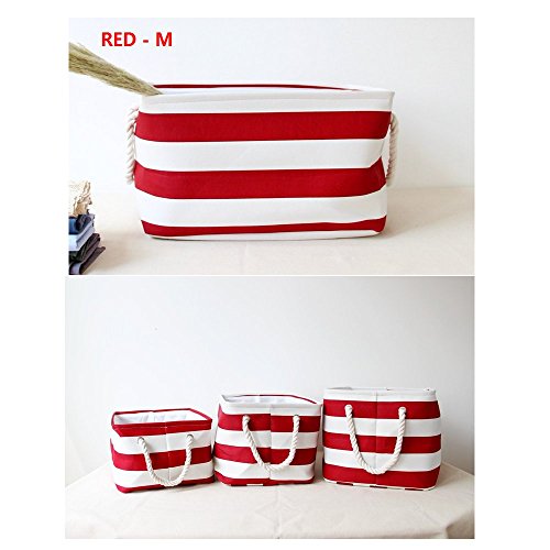 Moon's Habour Wide Stripes Collapsible Rectangular Fabric Storage Bin Organizer Basket with Handles for Clothes Storage,Toy Organizer,Pet Toy Storing(1PCS)Red-M