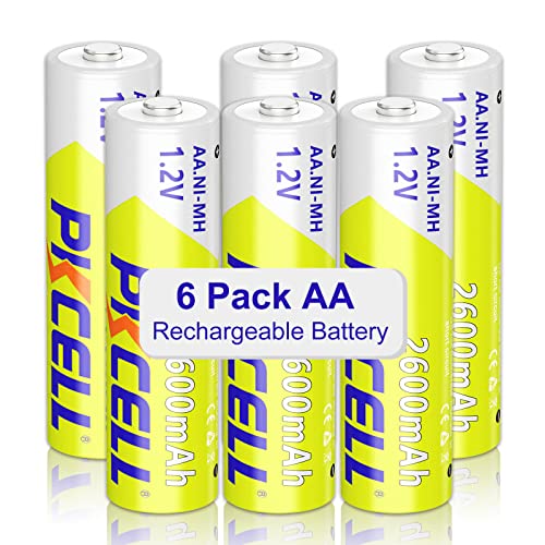PKCELL Basics 6Pack AA Batteries,HighCapacity 2600 mAh 1.2V NiMH