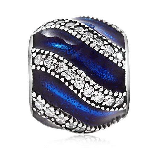 925 Sterling Silver Spacer Charm Anniversary Charm Birthday Charm Christmas Charm for Panodra Charms Bracelet (Blue)