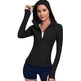Zyrulix Women's Hooded Athletic Full Zip Workout Jacket With Pockets Running Slim Fit Yoga Sportwear With Thumb Holes
