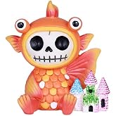 Summit Collection Furrybones Demekin Signature Skeleton in Bulging Eyed Gold Fish Costume with a Miniature Rainbow Castle